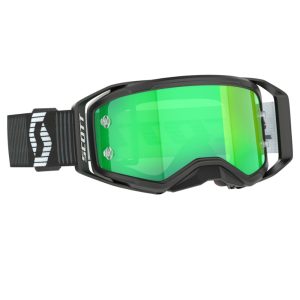 2025 Scott Prospect Motocros Goggles - Black White / Green Chrome Works Mirror Lens