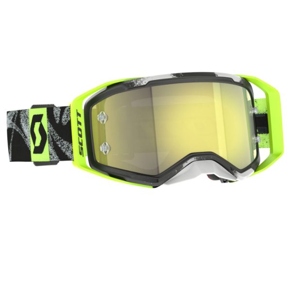 2025 Scott Prospect Motocros Goggles - Caviar Black Safety Yellow / Yellow Chrome Works Mirror Lens