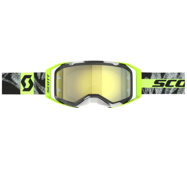 2025 Scott Prospect Motocros Goggles - Caviar Black Safety Yellow / Yellow Chrome Works Mirror Lens