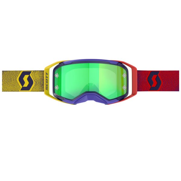 2025 Scott Prospect Motocros Goggles - Red Yellow / Green Chrome Works Mirror Lens